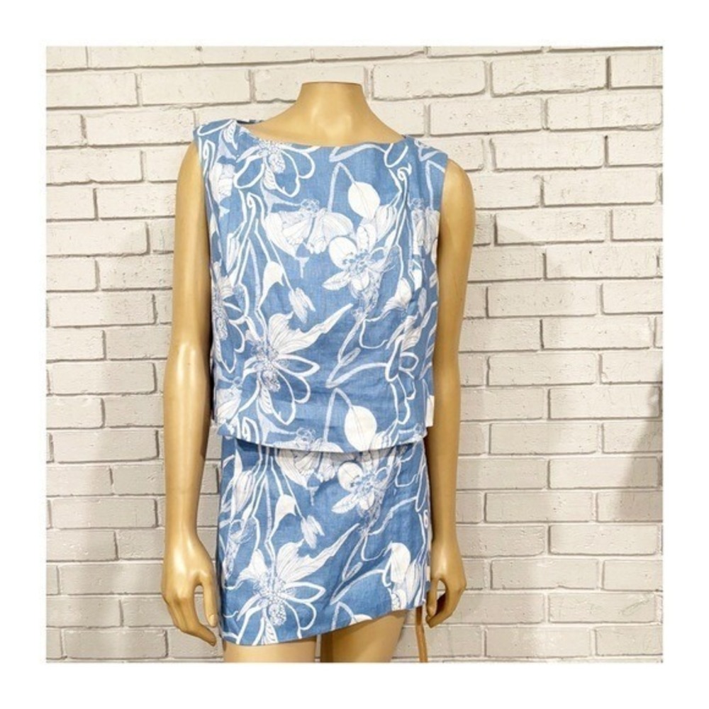 Reformation Grace Blue White Floral Linen Two‎ Piece Set | Size 12